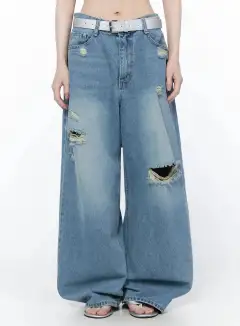 Wide Leg Distressed Jeans