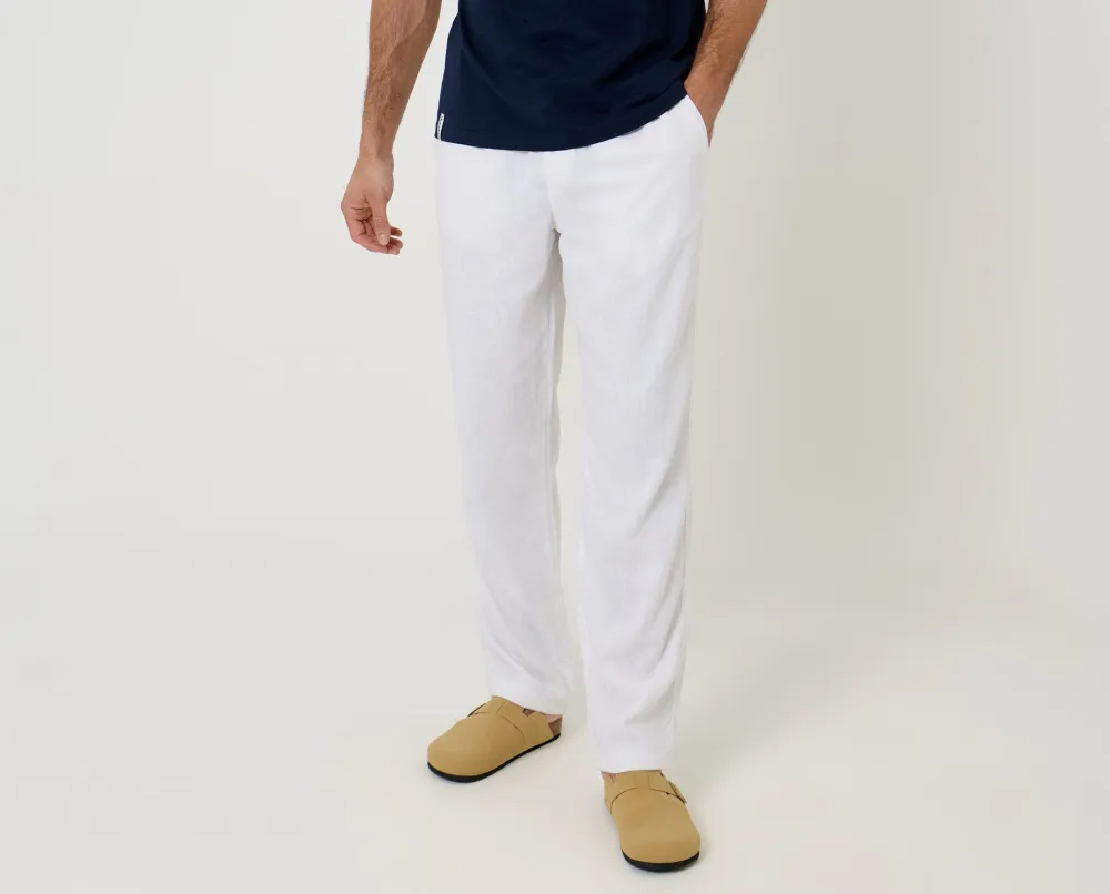 Men's White Linen Blend Drawcord Pants