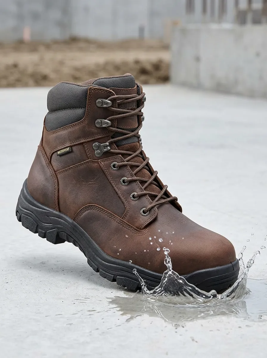 Hiking-Inspired Leather-Look Workwear Men's Waterproof Work Boots