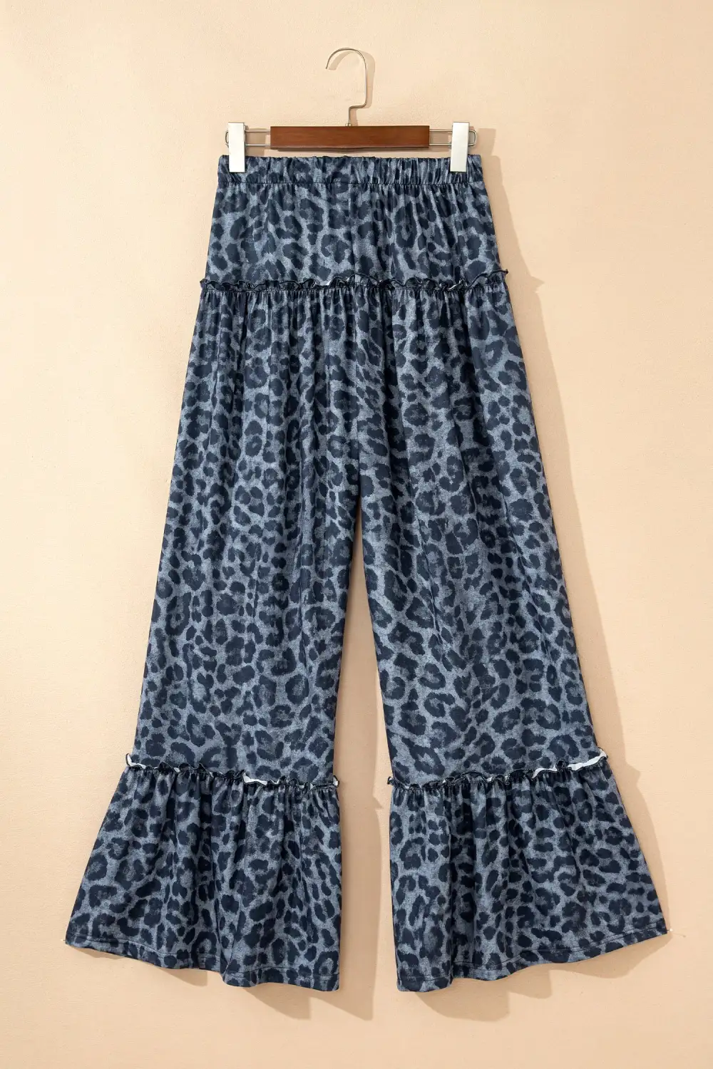 Wild Leopard Print Frilled Detail Drawstring Wide Leg Trousers