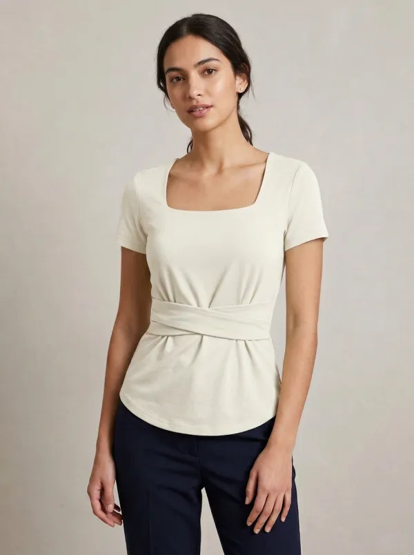 Peplum Square-Neck Crisscross Peplum Top