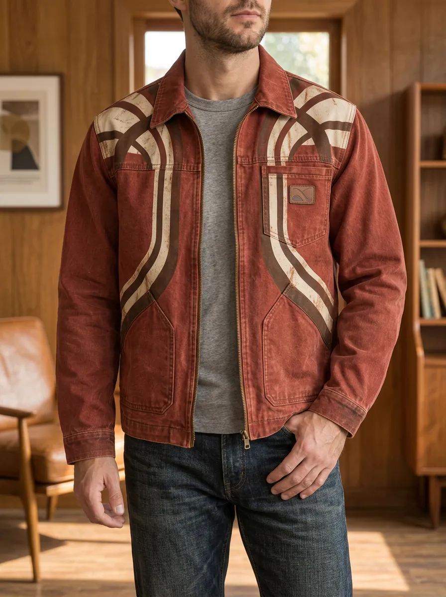 Men's Retro Geometric Stripe Printed Jacket
