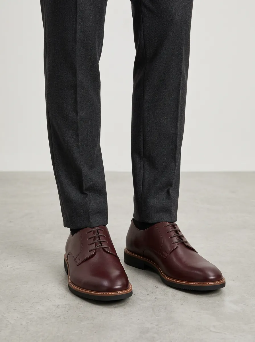 Men's Classic Business Burgundy Leather Oxford Shoes