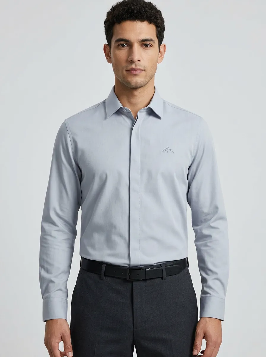 Men's Minimalist Mountain Logo Non-Iron Cotton Printed Shirt