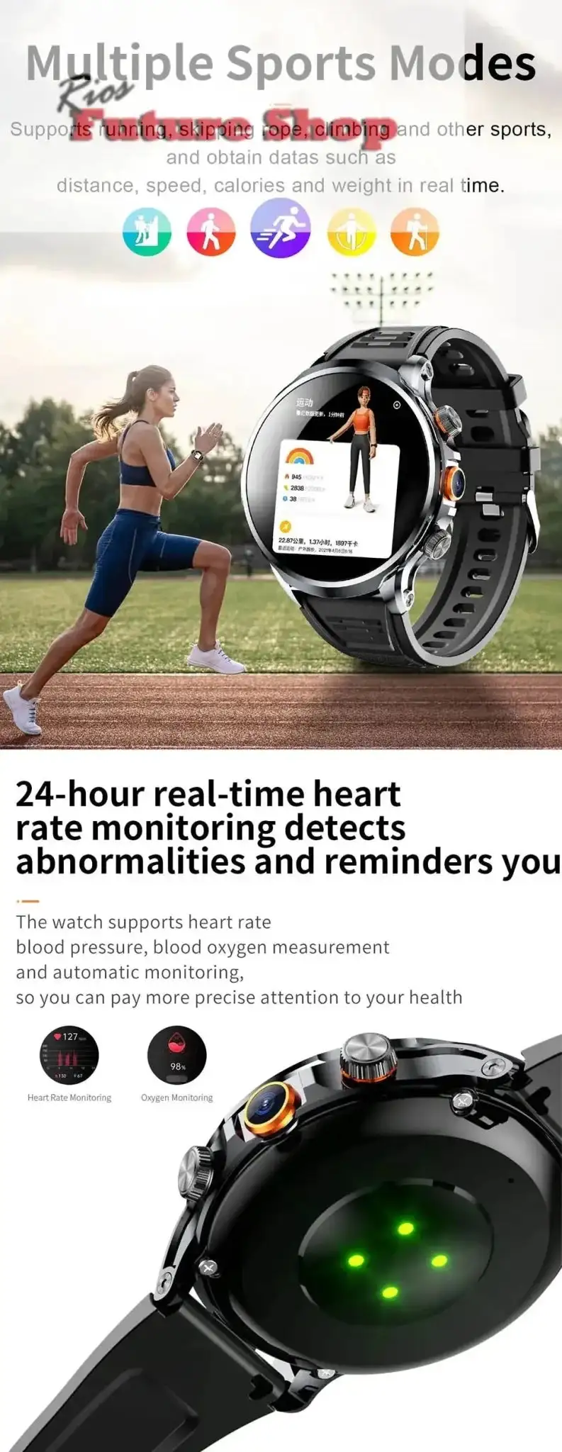2025 new 4G Android smartwatch 1.95 inch IPS 360*360 screen with 200w camera GPS WiFi 32GB ROM smartwatch with 1100mAh battery