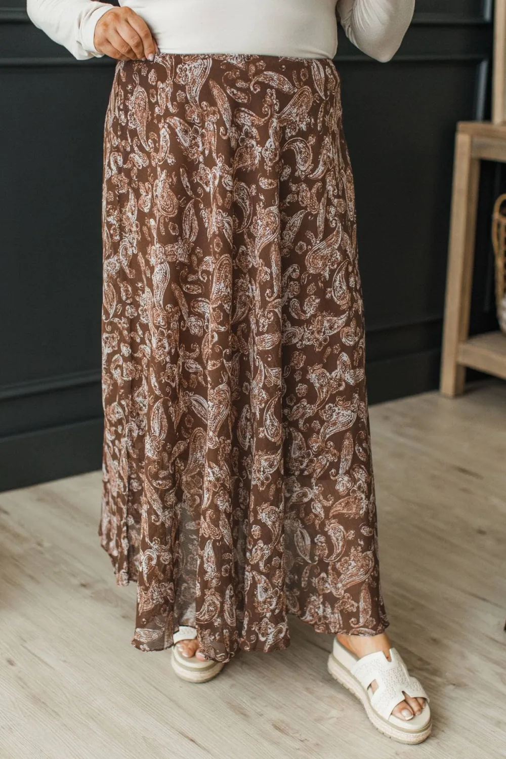 Elastic Waist Paisley Maxi Skirt