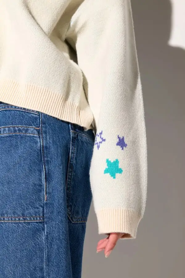 Snowflake Pattern White Knit Cardigan