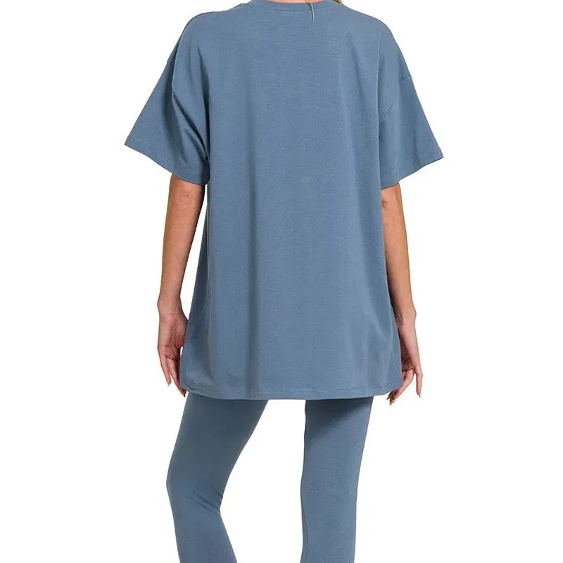 Cotton Round Neck Top & Legging Set