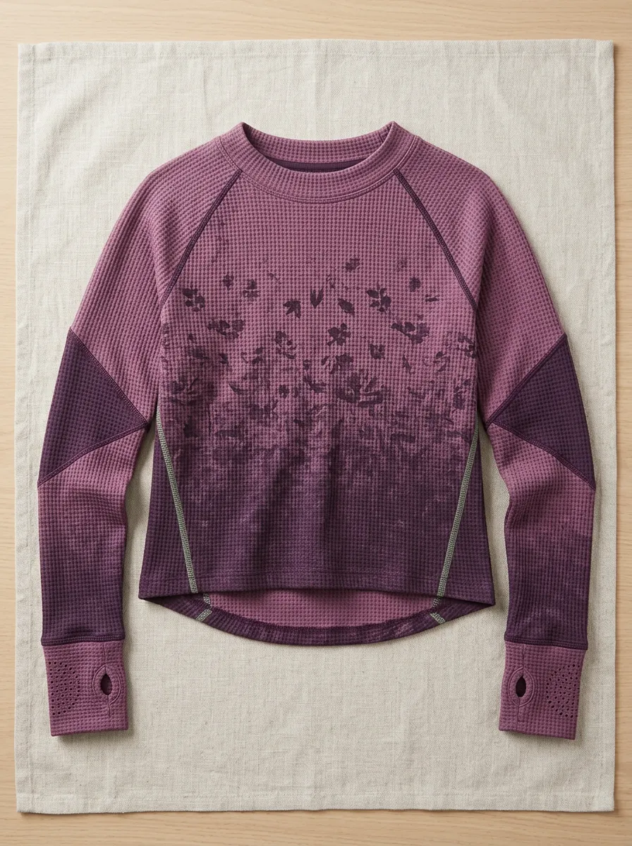 Women's Athletic Floral Ombre Waffle Knit Printed Top