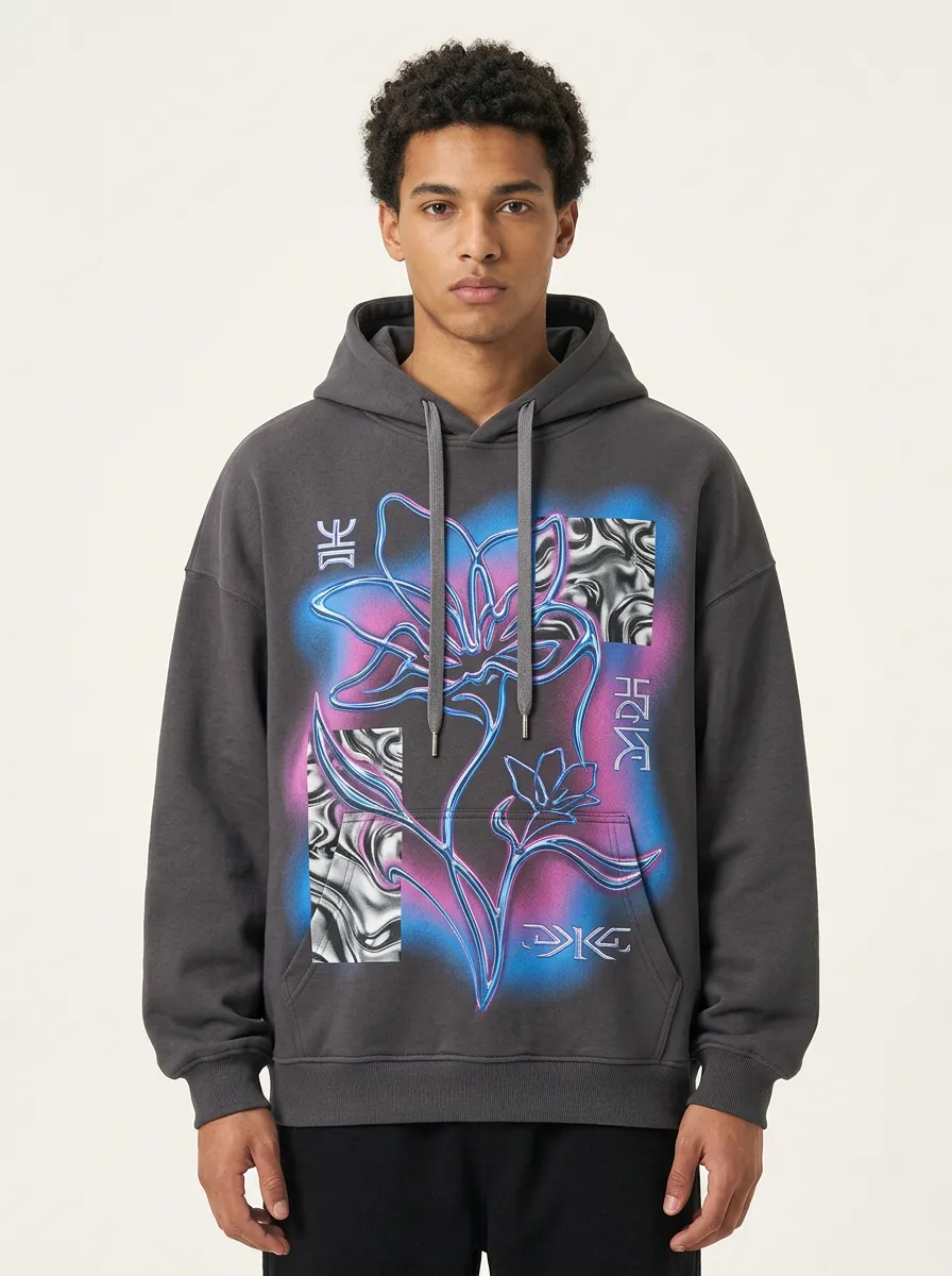 Unisex Streetwear Neon Flower Abstract Graphic Hoodie