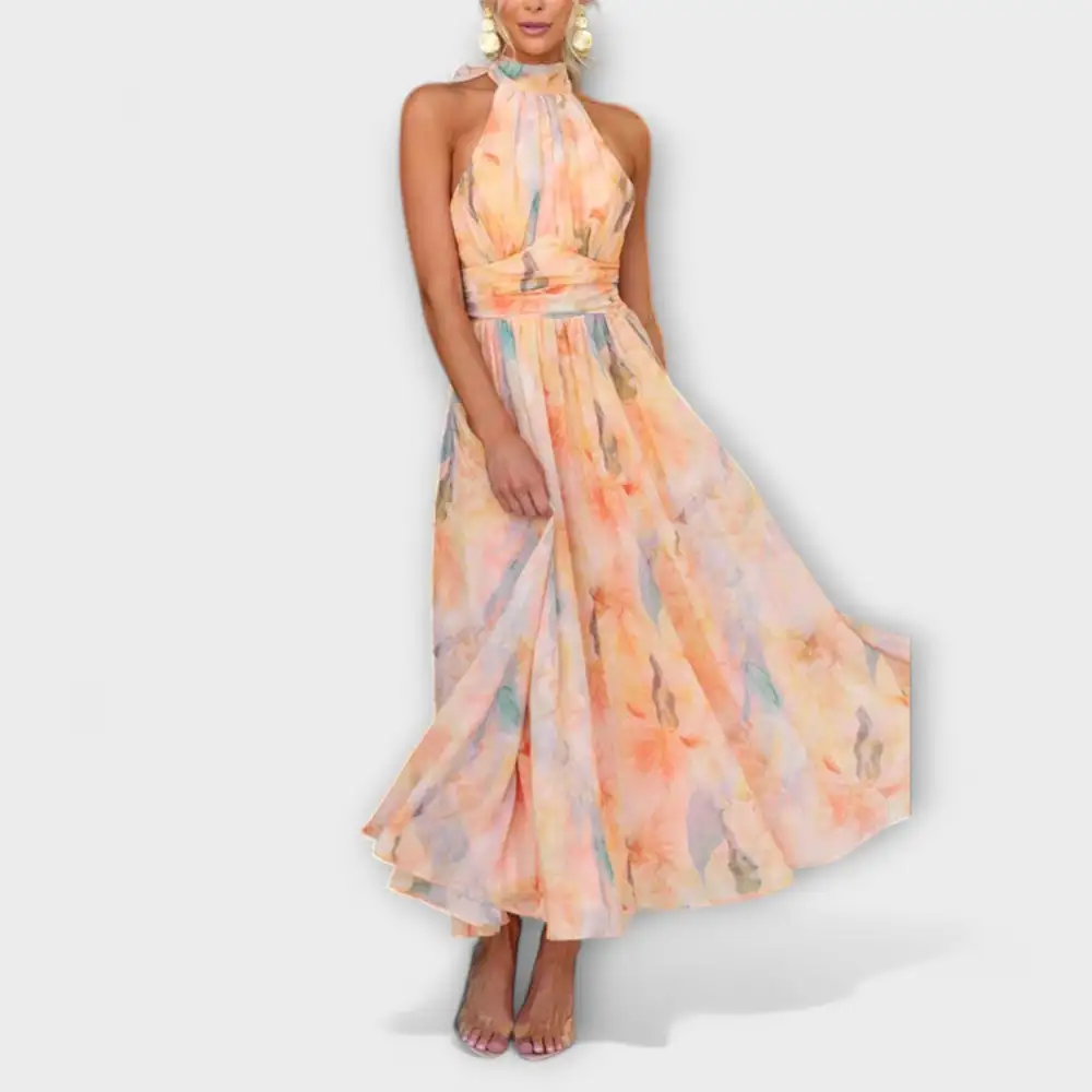 Printed Flowing Halter Maxi Dress