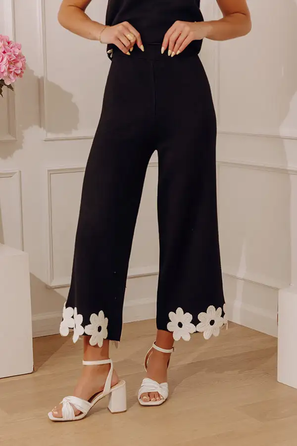 High Waist Wide Leg Floral Knit Crochet Pants