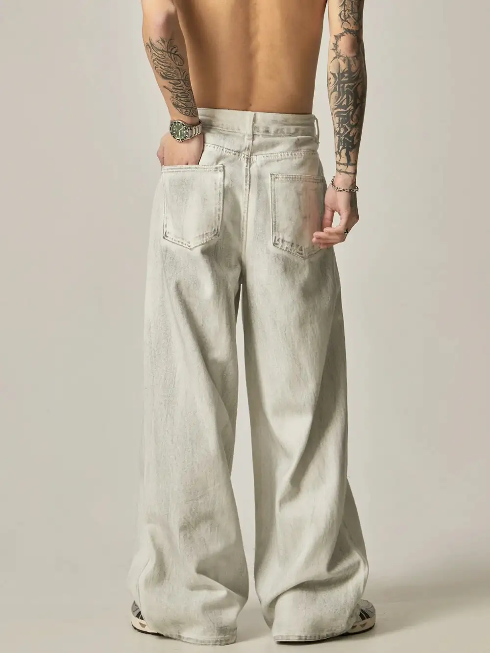 Linen-Blend Wide-Leg Jeans