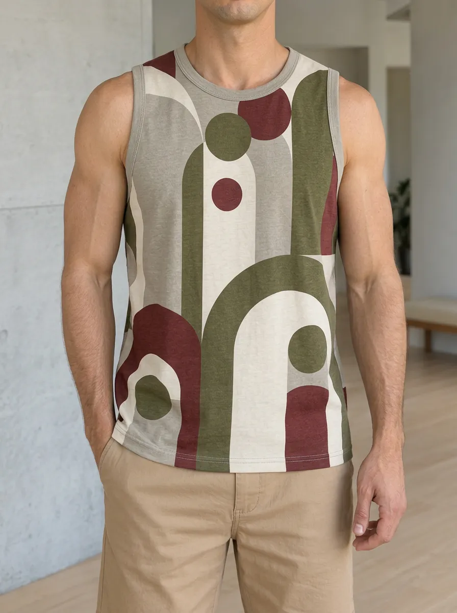 Men's Abstract Geometric Pattern Circle Tank Top