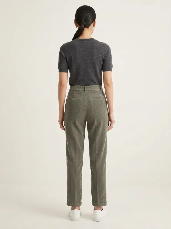 Women's Tonal-Embroidered Pleated Corduroy Straight-Leg Pants