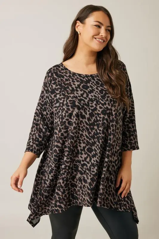 Brown Leopard Print Hanky Hem Top