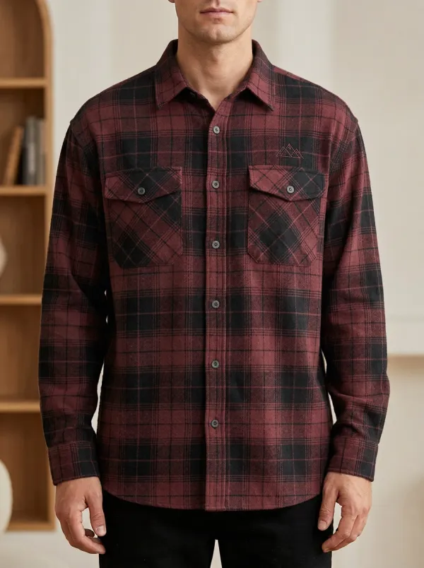 Mountain Forest Plaid Straight Hem Shirt