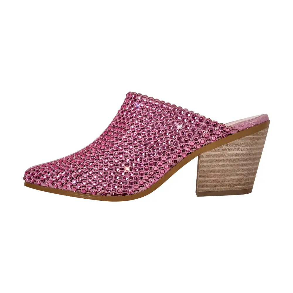 Rhinestone Pointed Toe Chunky Heel Heeled Mules