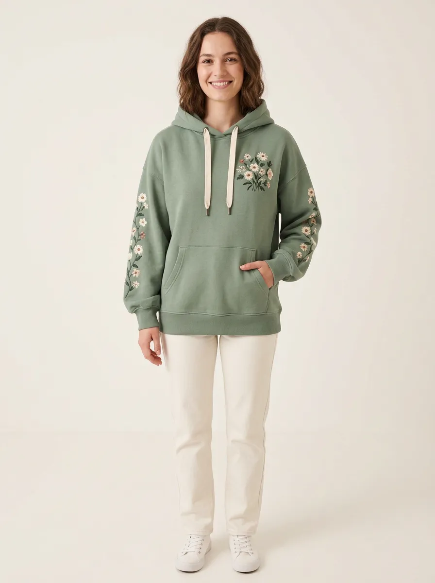Daily Layer Women's Floral Daisy Graphic Sleeve Nature Inspired Hoodie