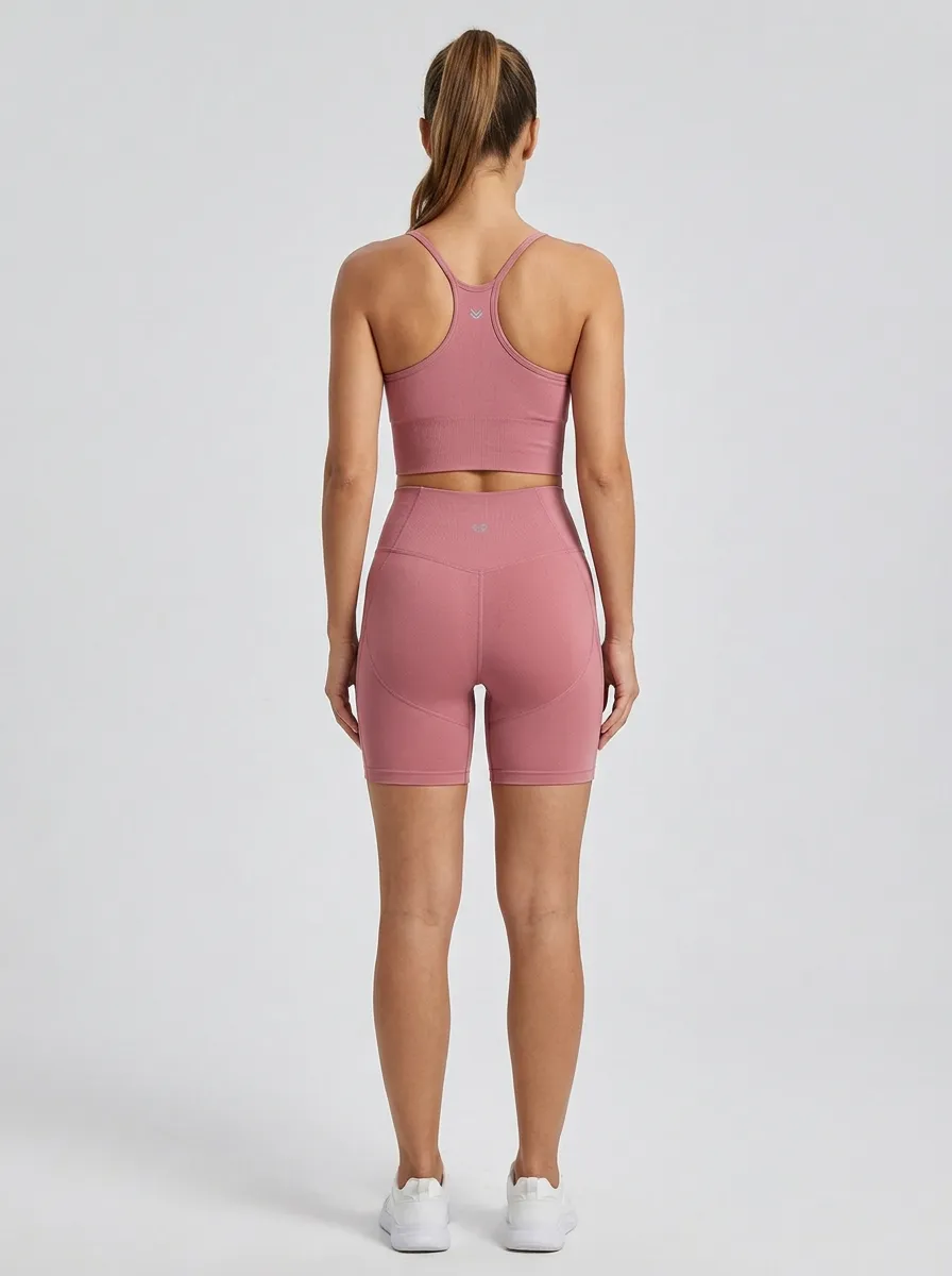 Contemporary Ribbed Texture Seamless Design Detail Women's Tank Top And Sports Shorts Set