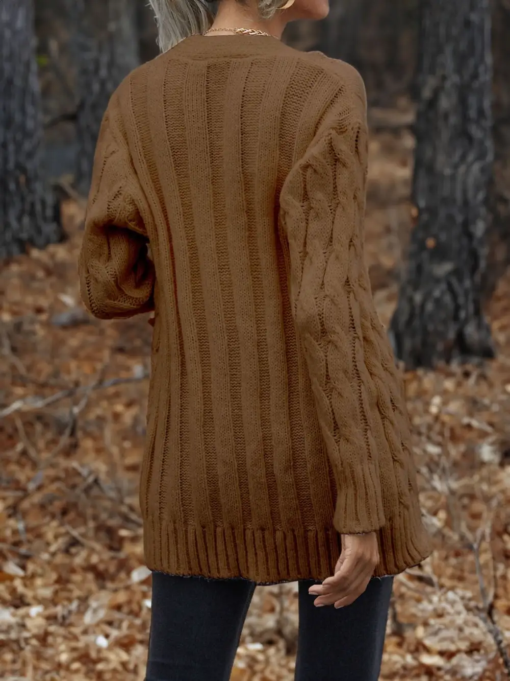 Cable-Knit Button-Down Cardigan