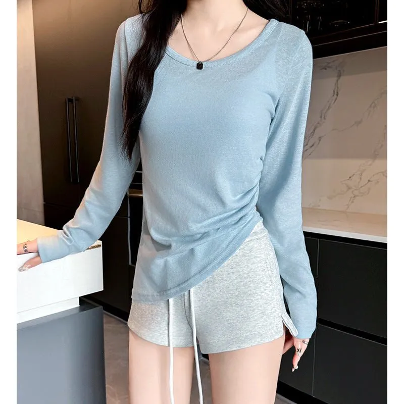 Side Drape Crew Neck Tee