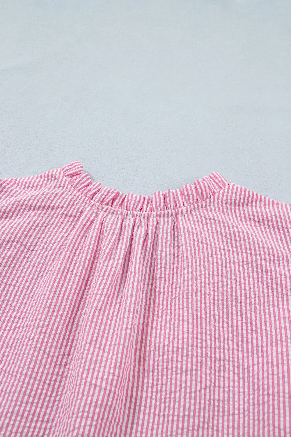Rose Stripe Short Bubble Sleeve Blouse