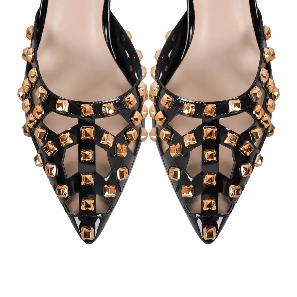 Rivet Pointed Toe Stiletto Ankle Strap Pumps