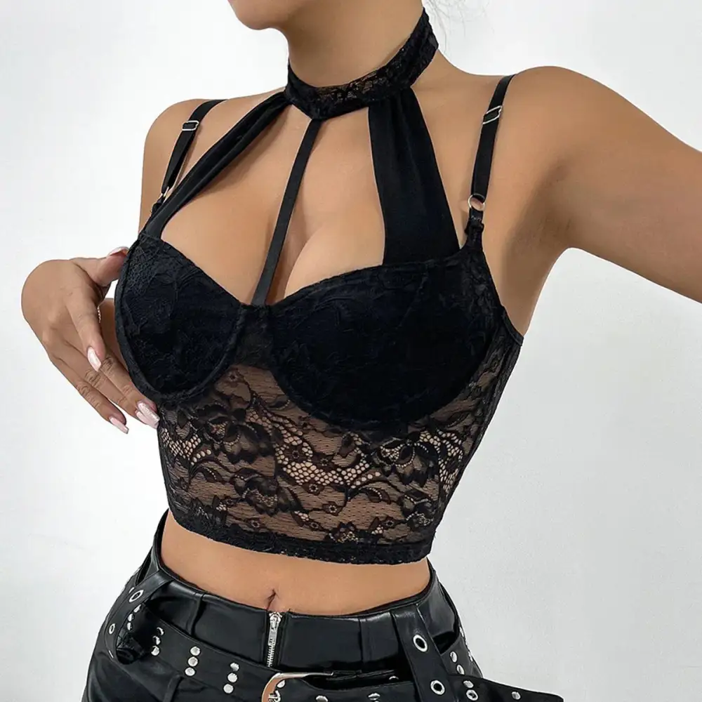 Choker-Detail Bra with Adjustable Straps