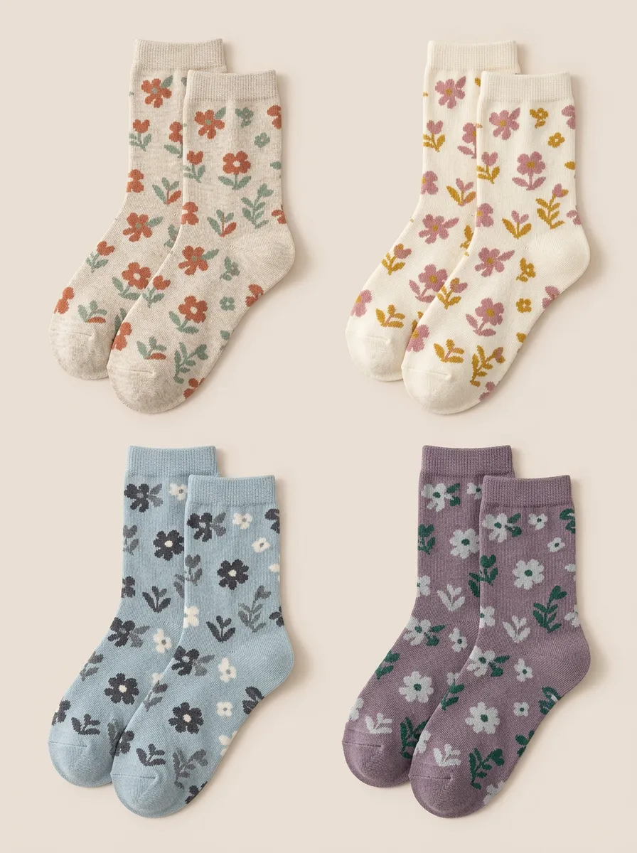 Women's Four-Pair Vintage Floral Crew Sock Set
