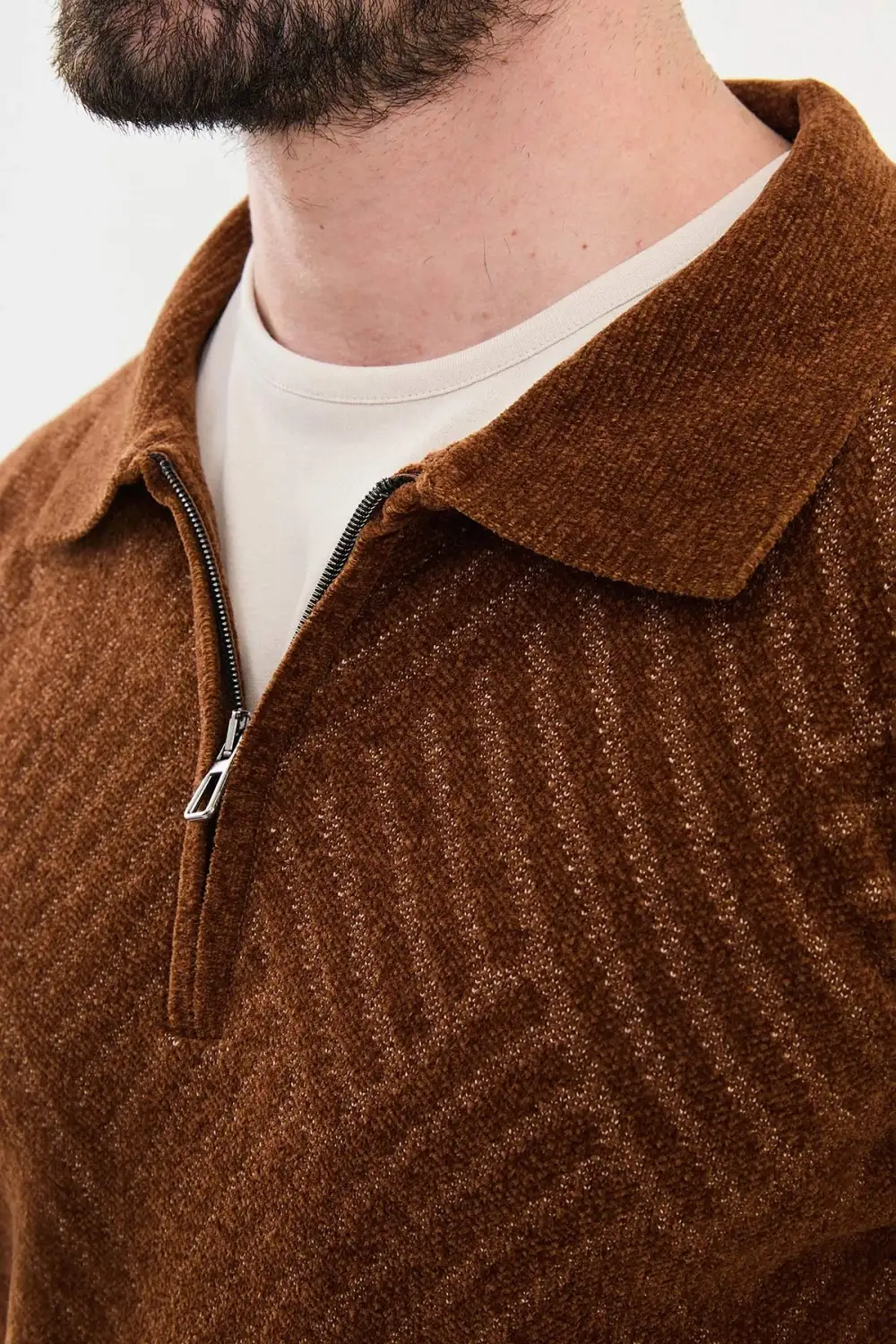 Modern Long Sleeve Slim Fit Zip Detail Knit Sweater