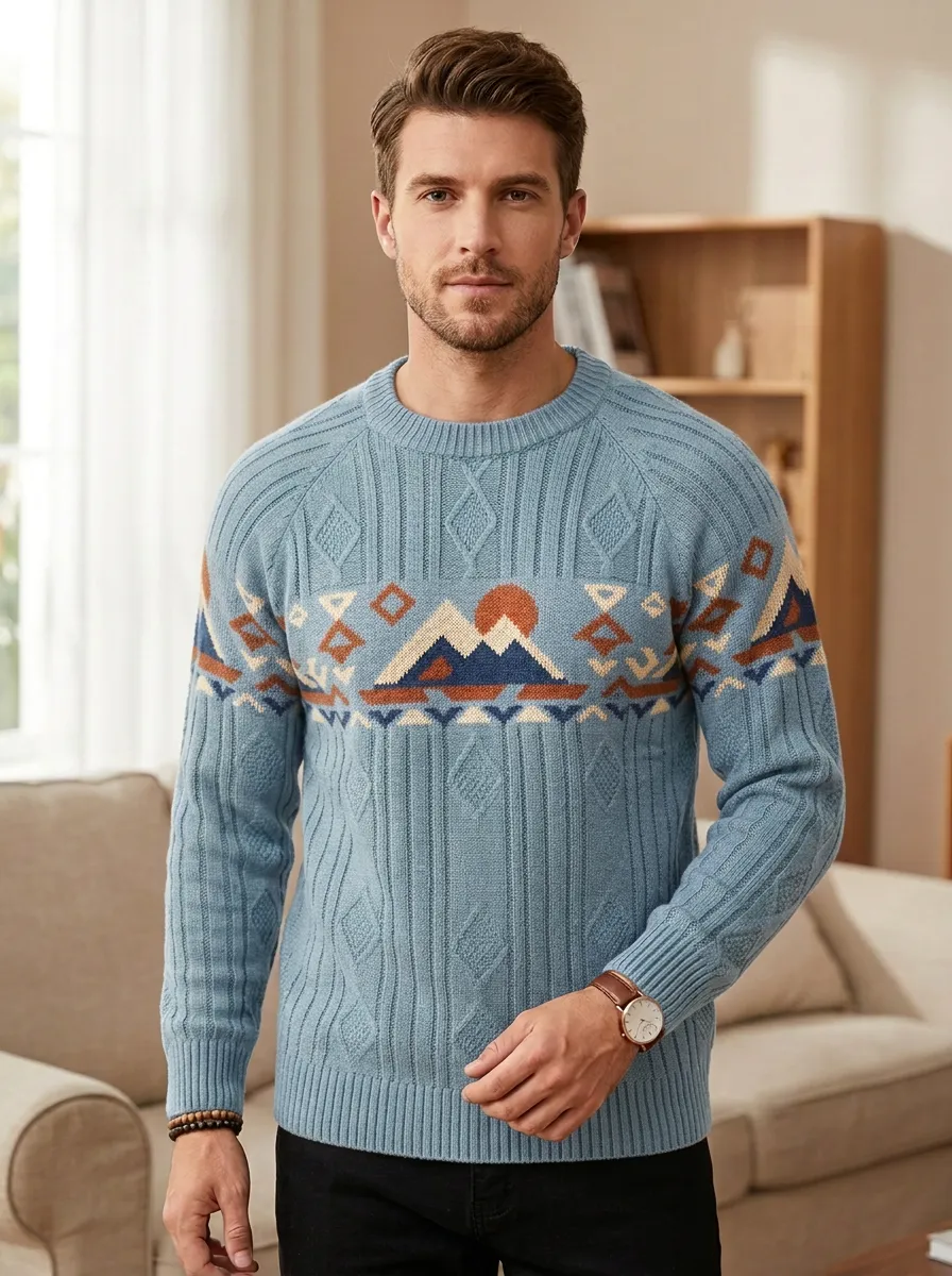 Men's Mountain Motif Crewneck Sweater