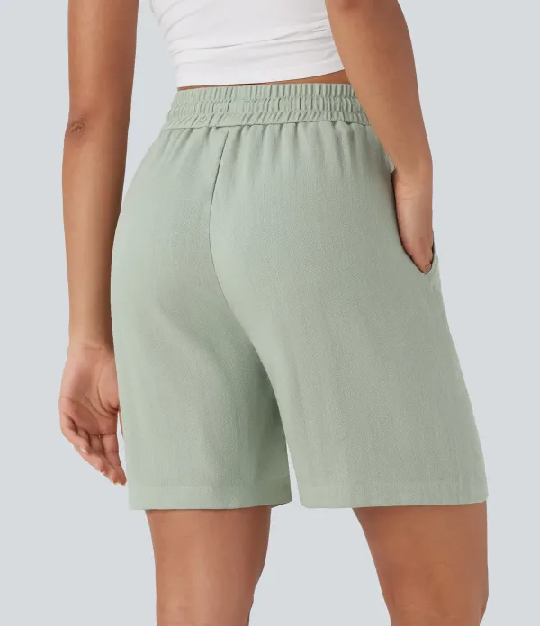 2026🔥High Waisted Drawstring Casual Linen-Feel Shorts with Pockets