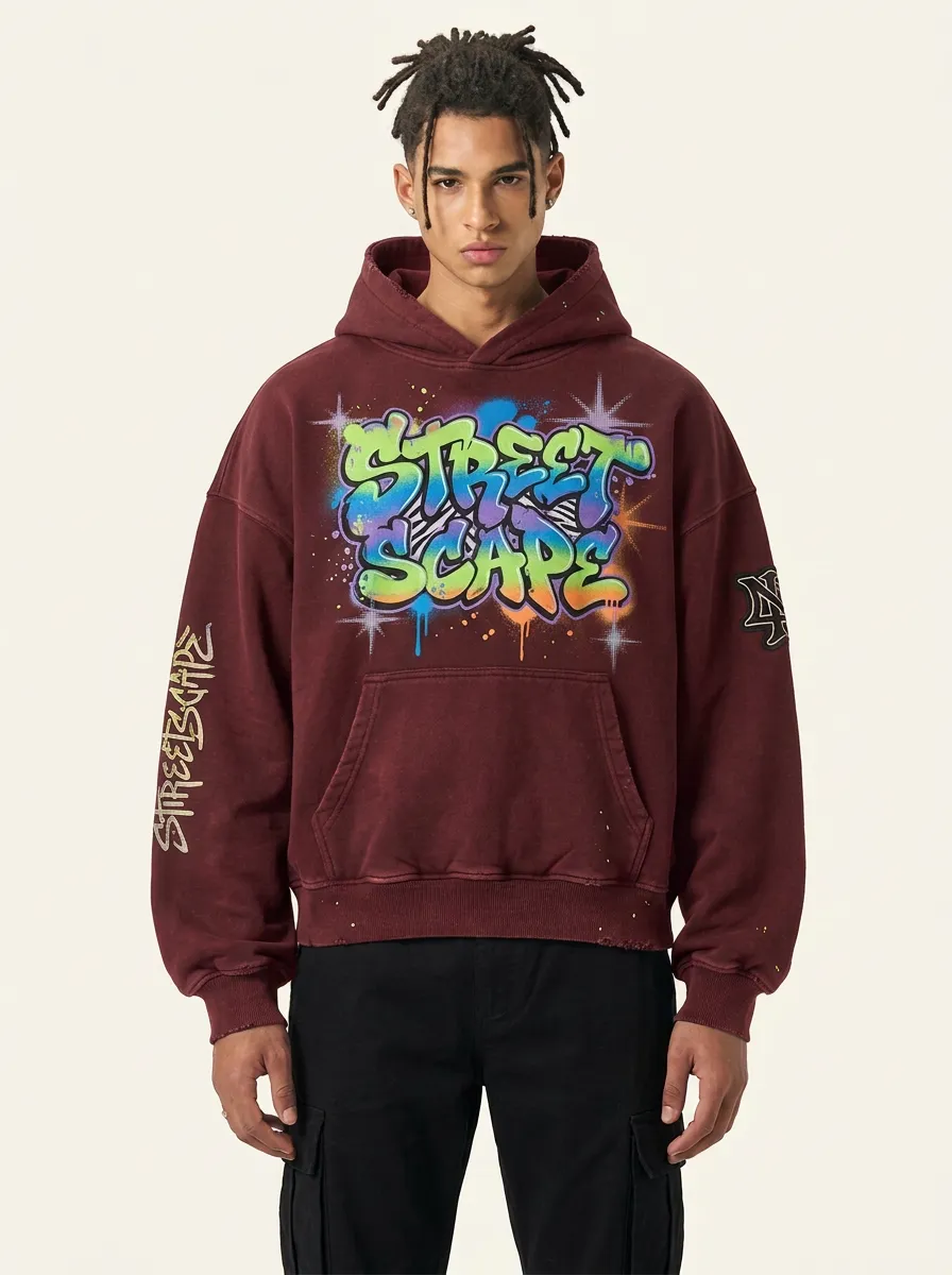 Men's Streetwear Graffiti Streetscape Graphic Hoodie