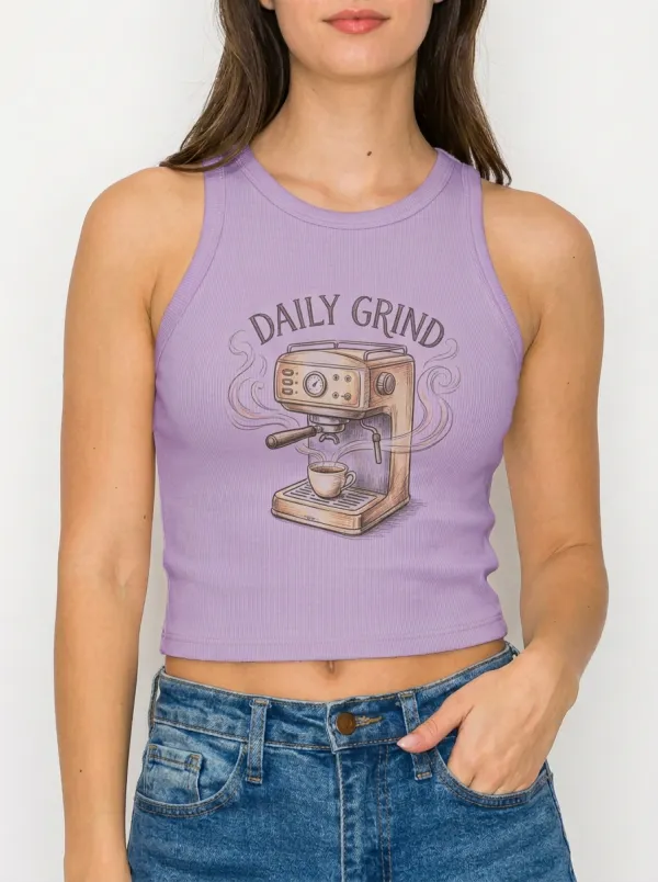 Women's Coffee Lover Daily Grind Espresso Machine Printed Tank Top