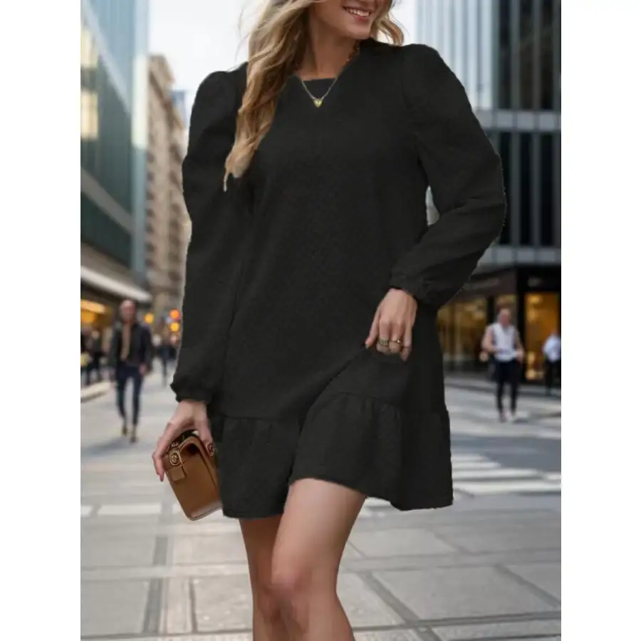 Polished Everyday Round Neck Long Sleeve Mini Dress