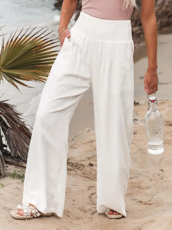 Wide Leg Slub Loose Trousers Pants