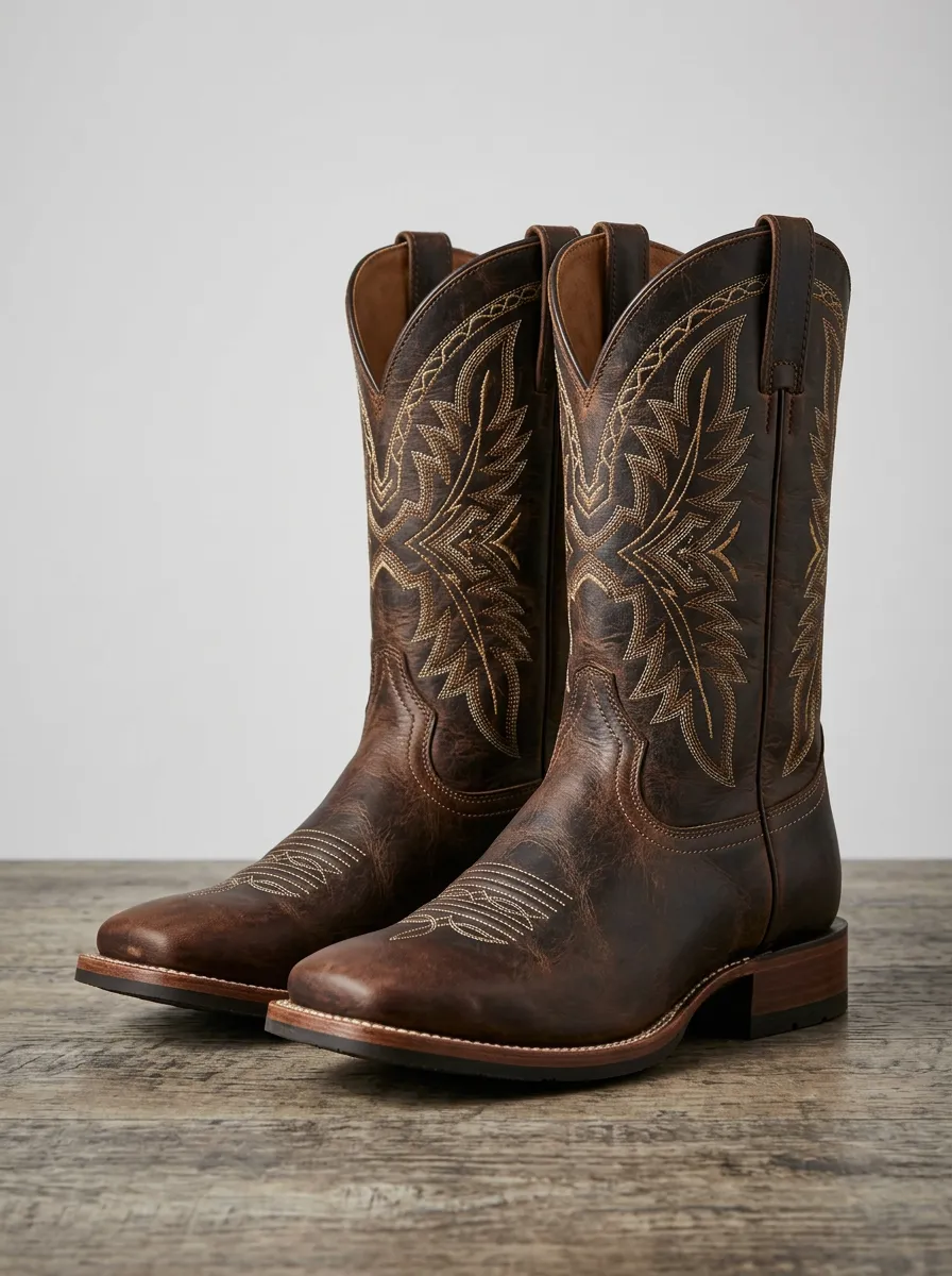 Country Embroidered Leather-Look Rodeo Style Men's Western Cowboy Boots