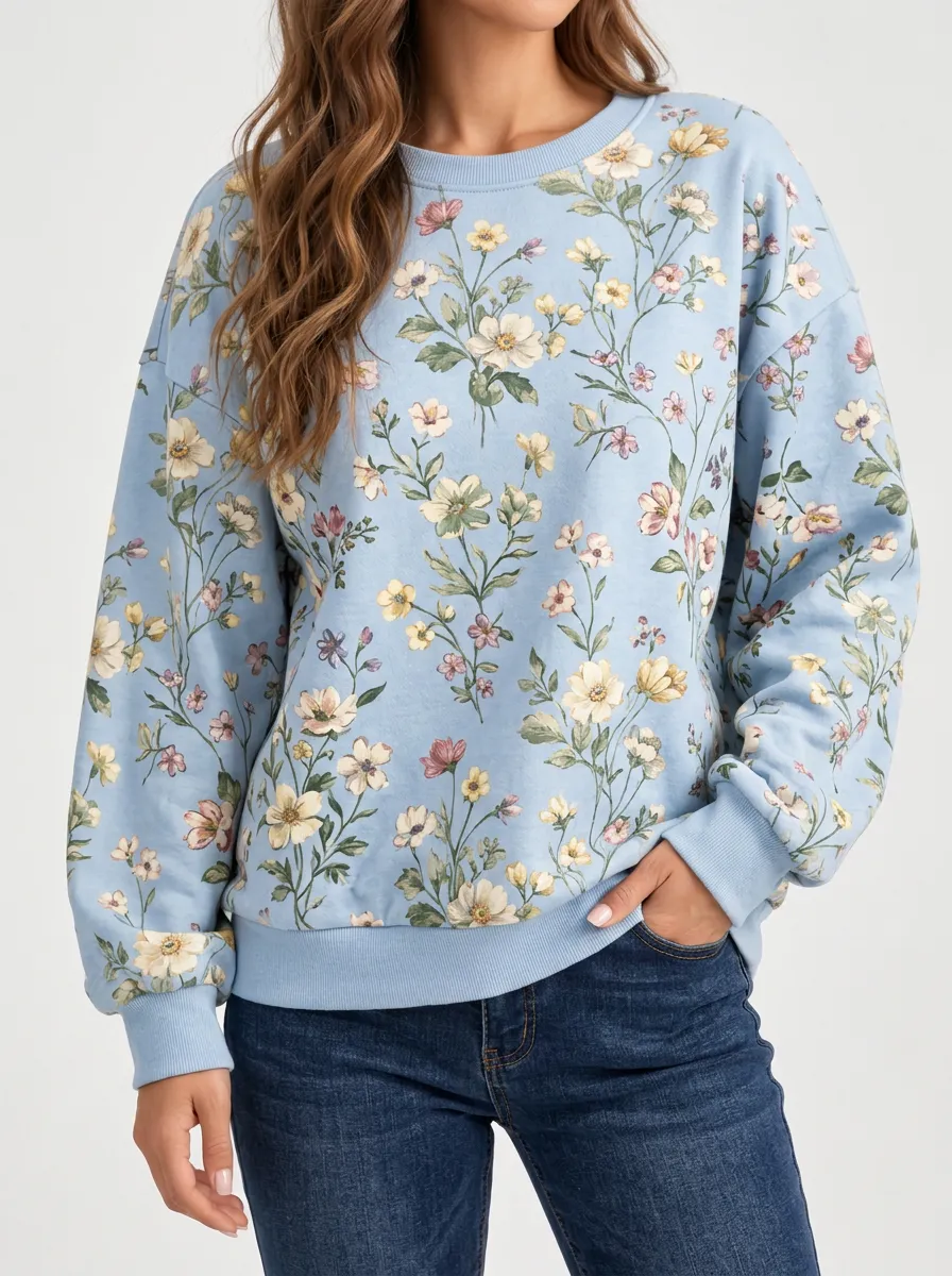 Women's Casual Printed Pullover with Floral
