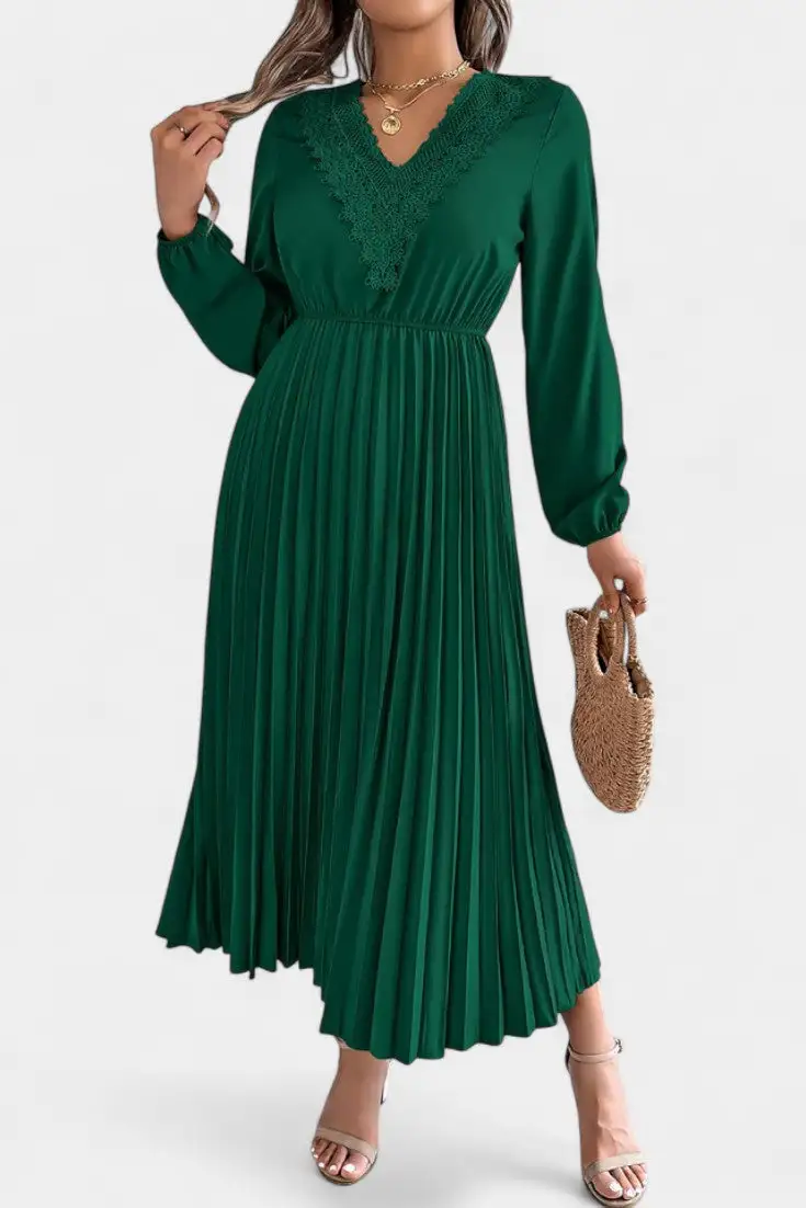 Pleated Lace Casual Dress