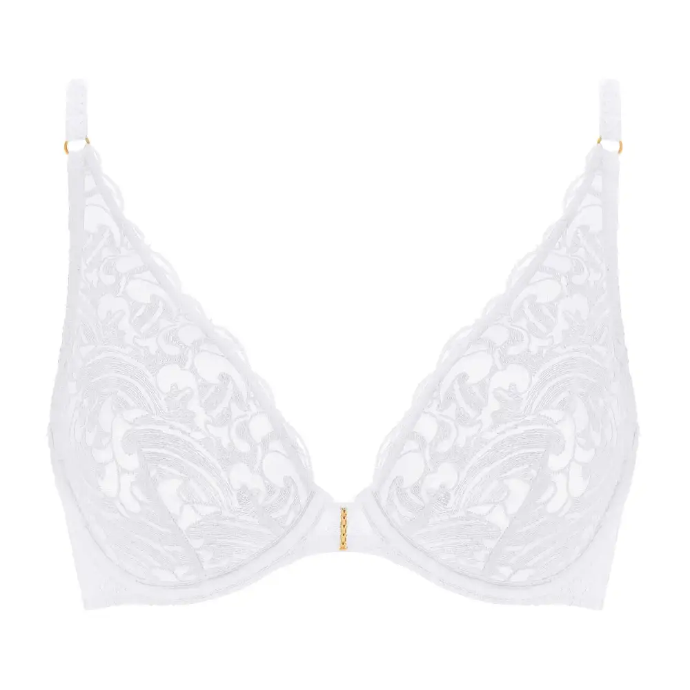 Women's Full Coverage Underwire Embroidery Triangle Sheer Detail Deep Neckline Bra