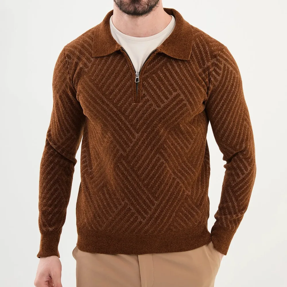 Modern Long Sleeve Slim Fit Zip Detail Knit Sweater