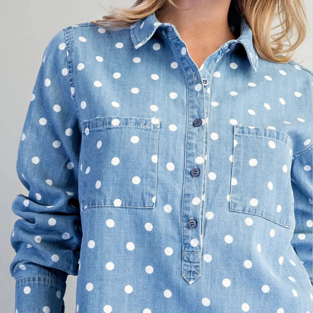 Chambray Polka Dot Top