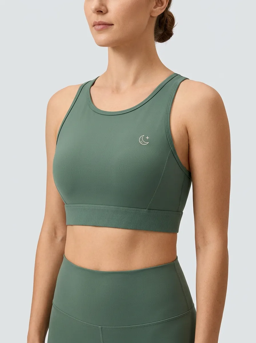 Women's Moon-Star-Embroidered Ribbed Sports Bra