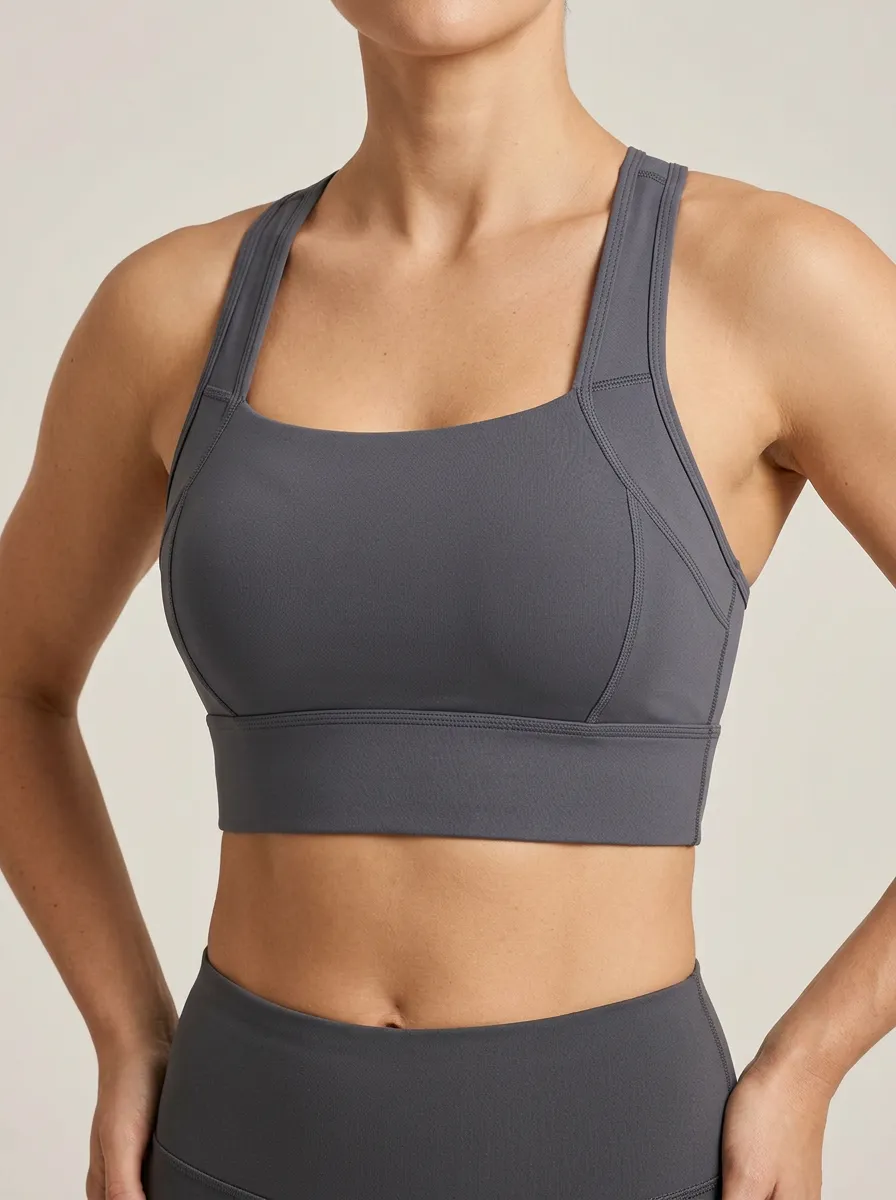 Women's Studio Square Neck Racerback Panel Detail Sports Bra