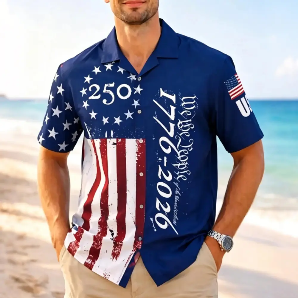 Men's Retro Hawaii Shirt Mixed Bundle 250 Years of Freedom 250th Anniversary Patriotic Shirt