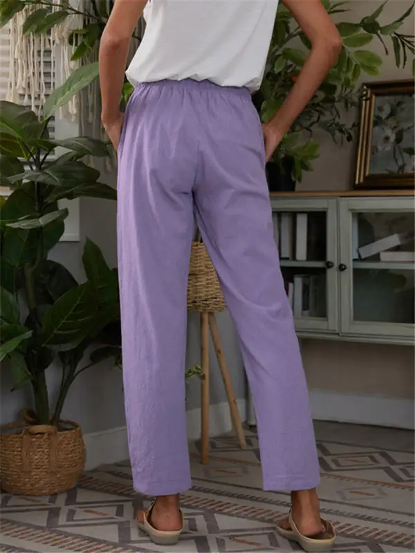 Pocket Elastic Waist Linen Lounge Pants