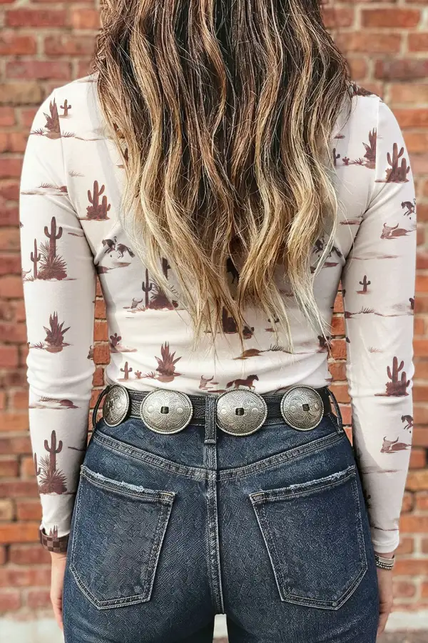 Floral Print Mesh Stretch Fabric Long Sleeve Top