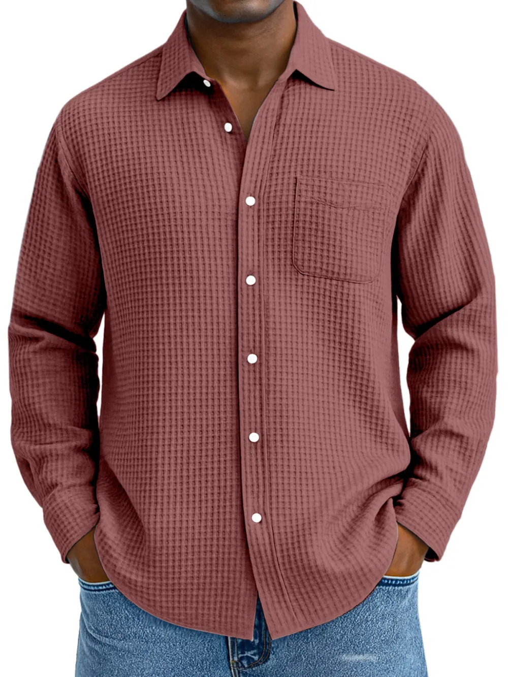 Structured Textured Knit Open Collar Shirt