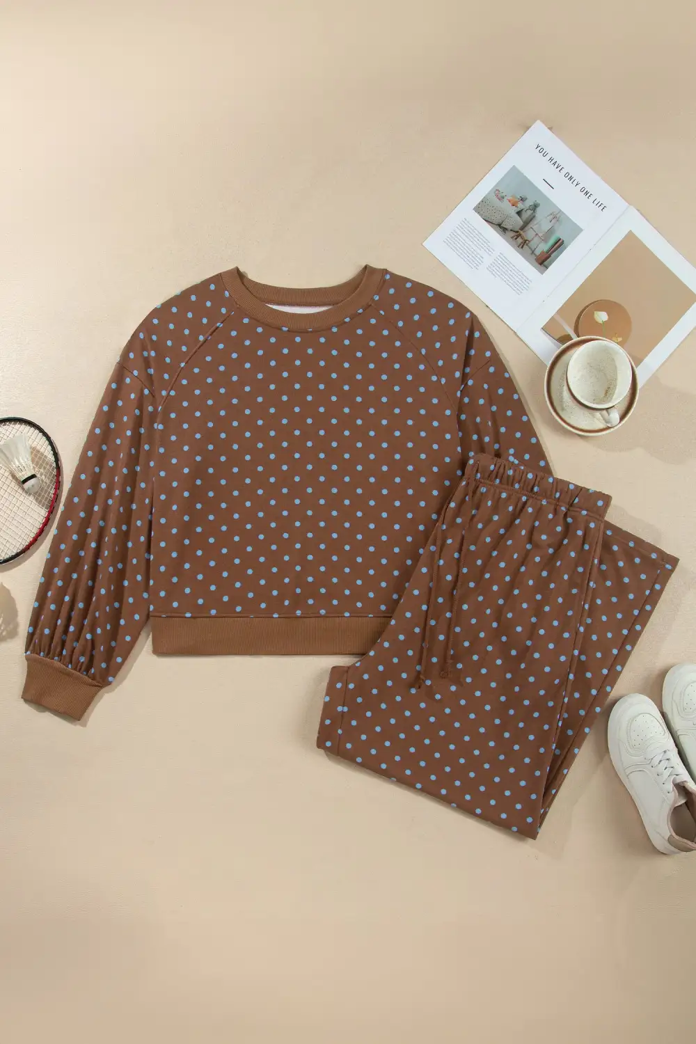 Women's Polka Dot Round Neck Long Sleeve Set